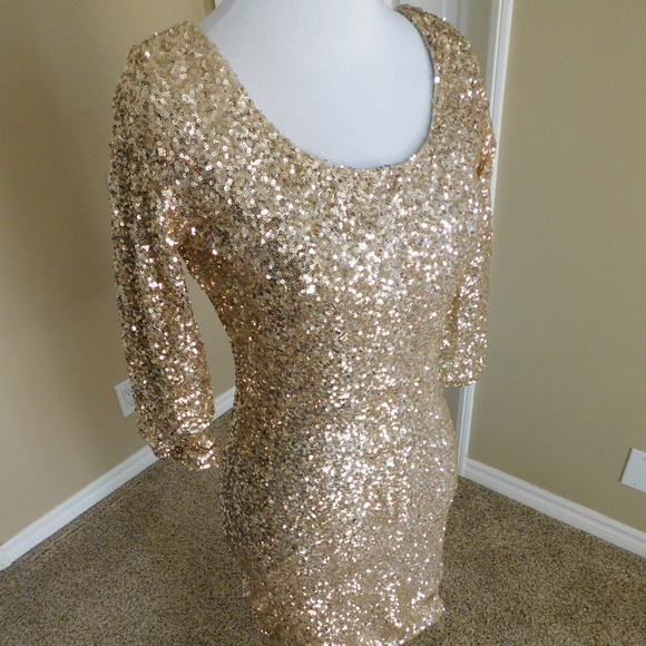 Gold Sequin New Year Dress NYE - Picture 2 of 5